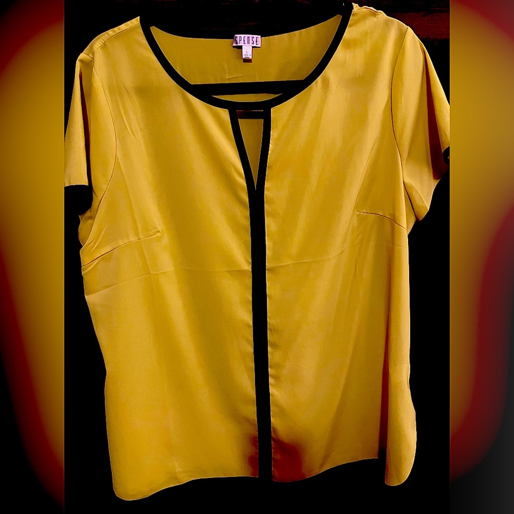 Spense Yellow Black Contrast Trim Blouse Top XL
